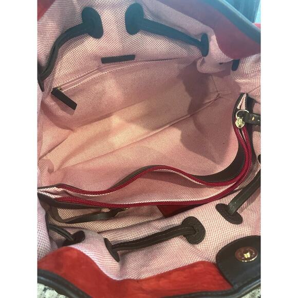 NEW VTG DOONEY & BOURKE CHIARA MEDIUM SATCHEL RED SUEDE/BROWN VERSATILE ICONIC - Picture 11 of 16
